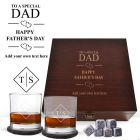 Luxury Father's Day gift boxes with personalised tumbler glasses and accessories. 