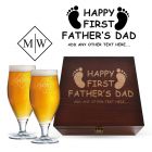 Personalised luxury first Father's Day gift box with two beer glasses.