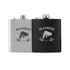 Personalised fishing design hip flasks with name and established date engraved.