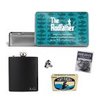 The Rodfather fishing themed personalised gift set with hip flask