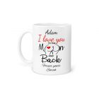 Funny personalised mugs with I love you to the moon and back design.