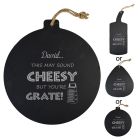 Hanging slate serving paddle with cheesy design