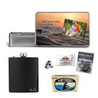 Personalised fishing themed hip flask gift set for dad
