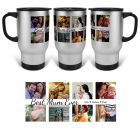 Personalised travel mugs for mum with eight photos.