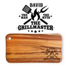 Personalised solid wood chopping board with grill master design engraved