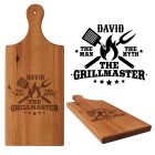 Grill master personalised New Zealand Rimu wood serving board platter paddle.