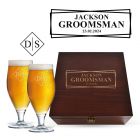 Wedding guest beer glass box sets with a personalised design.