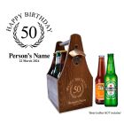 Personalised pine wood beer caddy for 50th birthday gifts