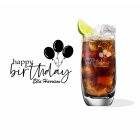 Personalised highball crystal cocktail glasses with happy birthday balloons design.