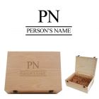 Natural pine wood gift box personalised with a name and initials