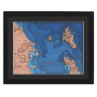 Topographic map of New Zealand's Hauraki Gulf with nine layers of laser cut and engraved wood for a 3D effect