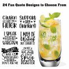 Luxury highball cocktail glasses with funny quote designs.