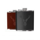 Leather hip flask with large stag head design