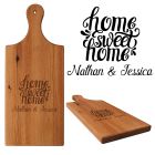Home sweet home engraved Rimu wood platter boards.