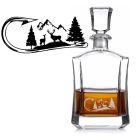 Hunting and fishing themed crystal decanter with fishing hook and deer silhouette design.