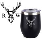 Stag design stainless steel thermal cups with initials engraved.