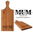 Rimu wood platter serving boards engraved with a personalised I love you mum design