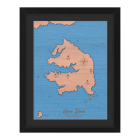 Framed wooden map of Kawau Islands in the Hauraki Gulf