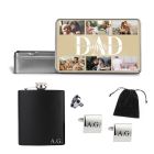 Personalised photo gift set for dad with hip flask and cufflinks.