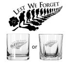 Lest we forget Anzac tumbler glasses with New Zealand Fern and poppy design.