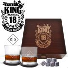 This king makes 18 look good personalised whiskey glasses box sets.