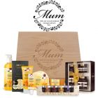 Luxury hardwood hamper gift box for mum with Manuka Honey and Bee Venom products.