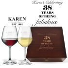 Luxury birthday gift for women wine glasses box sets with personalised fabulous birthday design.