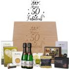 Luxury gourmet treats and sparkling French wine gift boxes for women's birthdays.