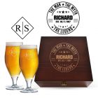 Personalised beer glasses box sets with the man, the myth, the legend design.