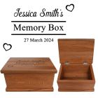 Luxury Rimu wood memory keepsake boxes with a personalised engraved design.