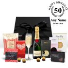 Personalised Champagne and gourmet treat gift boxes for birthdays