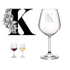 Monogrammed crystal wine glasses with floral pattern