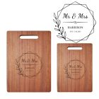 Personalised wood chopping boards with Mr & Mrs established design.