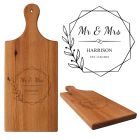 Rimu wood platter boards engraved with a personalised Mr and Mrs design for couples in New Zealand.