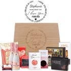 Luxury personalised food and bubbles gift boxes with beautiful I love you forever design.