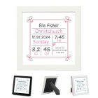 New baby personalised plaque with babies birthday details in blue or ink design.