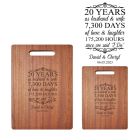 Personalised wood chopping boards for wedding anniversary gifts.