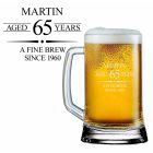 Engraved personalised beer glasses for people birthdays with a fine brew fun design.