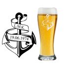 Personalised beer glass with anchor design
