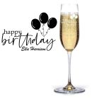 Personalised Champagne flutes with birthday balloons design and name engraved.