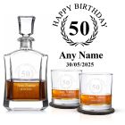 Crystal decanter gift sets engraved with a personalised happy birthday design