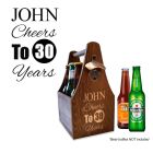 Birthday gift personalised wooden beer caddy.