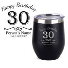 Personalised thermal cup tumblers with happy birthday design laser engraved.