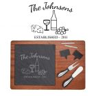 Cheese boards with personalised cheese and wine design engraved on a slate insert.