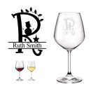 Christmas gift personalised wine glasses with initial and name design.