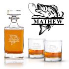 Crystal decanter gift sets personalised with fishing themed design.