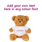 Teddy bear with personalised T-shirt and option to add your own text.