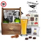 Graduation gift personalised beer caddy and treats gift pack.
