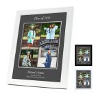 Graduation picture frames with collage and personal details.