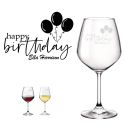 Personalised happy birthday wine glasses with balloons design.
